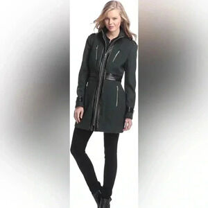 [S]  Miss Sixty Women's Zip Front Wool Blend Green Military Pea Coat